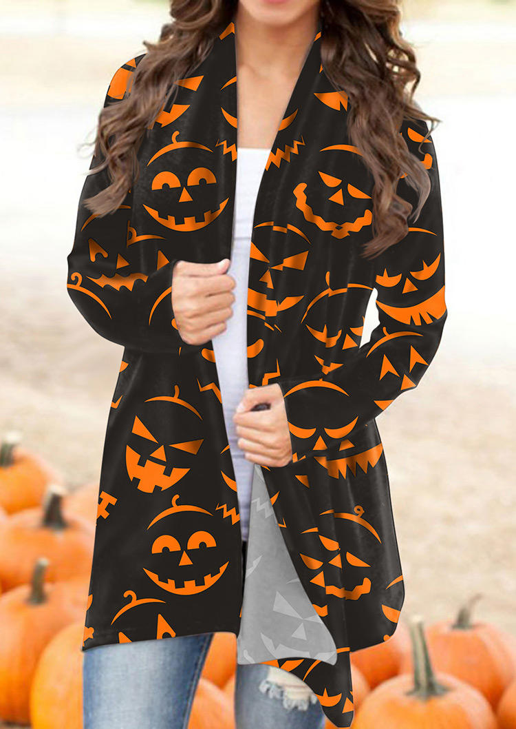 

Halloween Pumpkin Face Long Sleeve Cardigan - Black, 515402