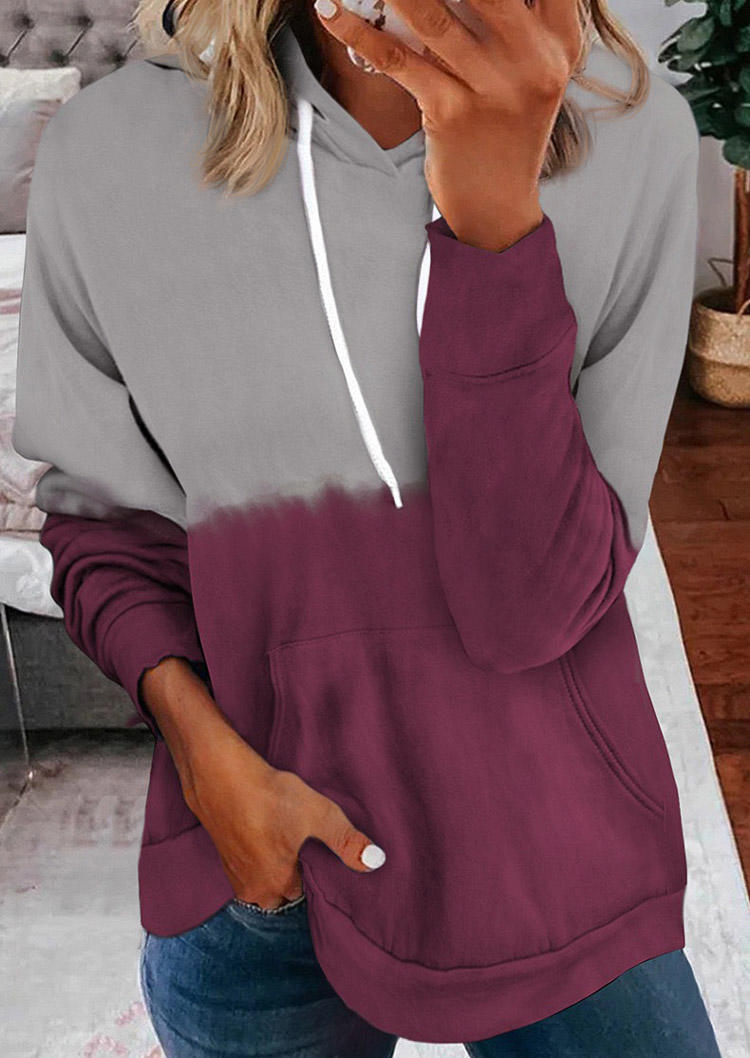 

Kangaroo Pocket Color Block Gradient Drawstring Hoodie, Multicolor, 515486