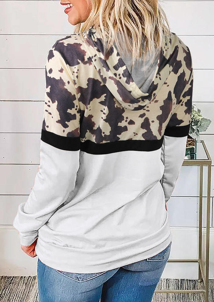 Buy Cow Splicing Kangaroo Pocket Long Sleeve Hoodie. Picture