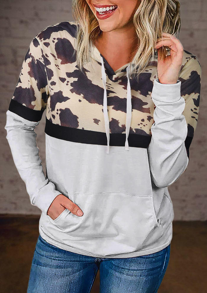 

Cow Splicing Kangaroo Pocket Long Sleeve Hoodie, Multicolor, 515652