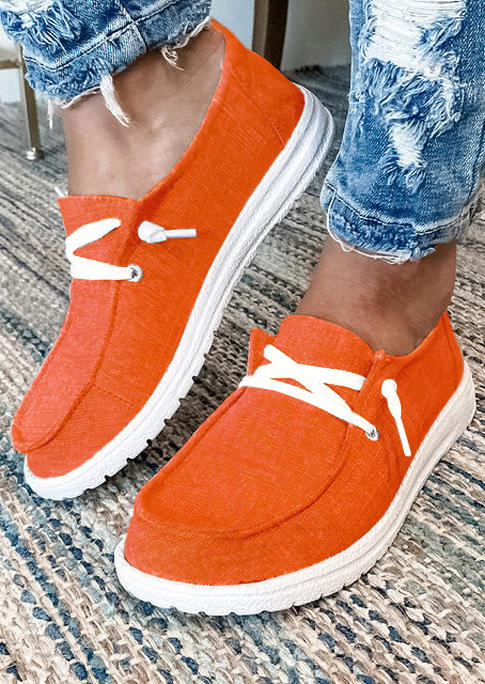 Lace Up Slip On Flat Canvas Sneakers - Orange