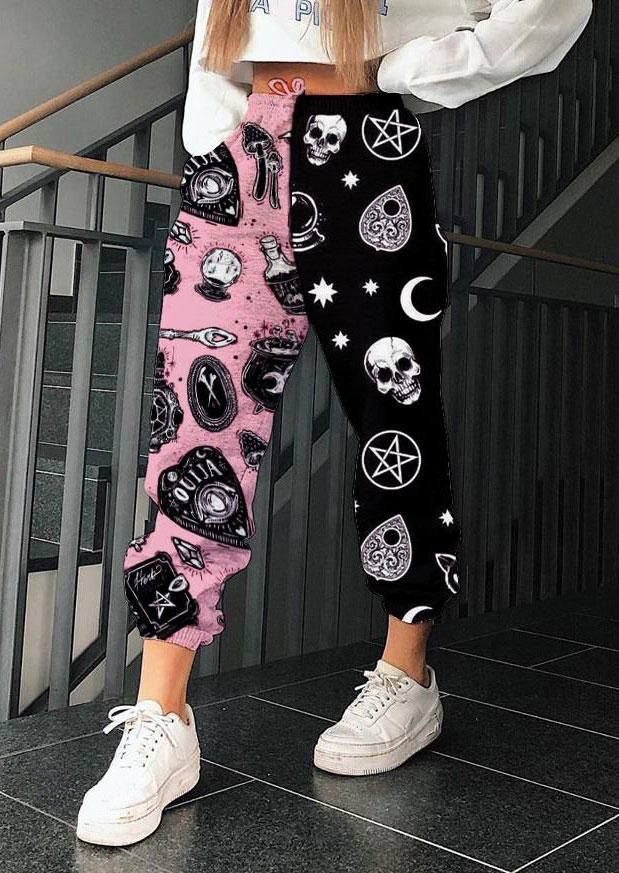 

Halloween Skull Star Moon Color Block Sweatpants - Black, 515867