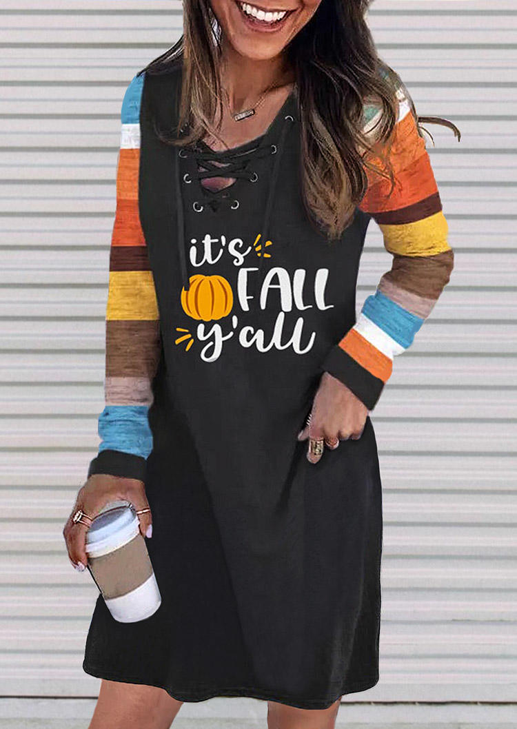 

It' Fall Y'all Pumpkin Color Block Striped Mini Dress, Multicolor, 515978