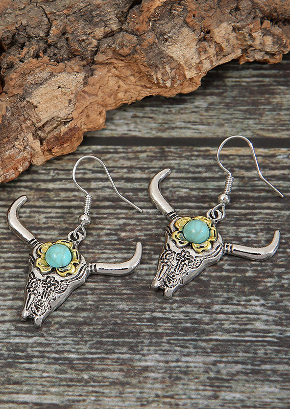 

Steer Skull Turquoise Hook Earrings, Silver, 514635