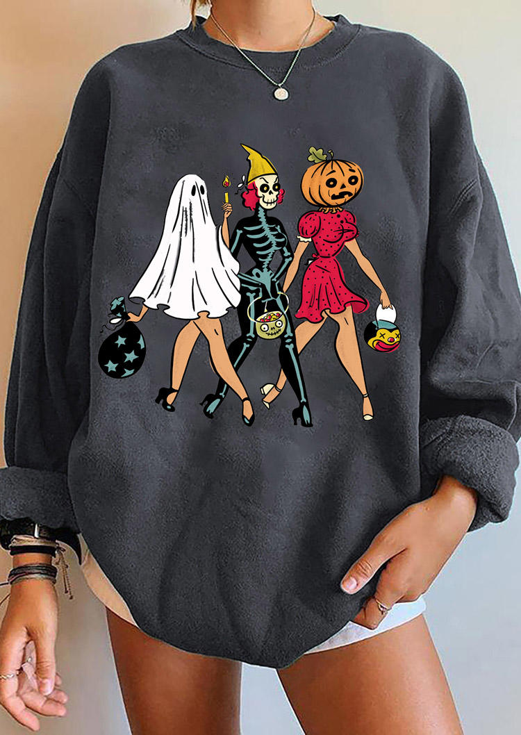 Halloween Pumpkin Face Skeleton Star Sweatshirt - Gray