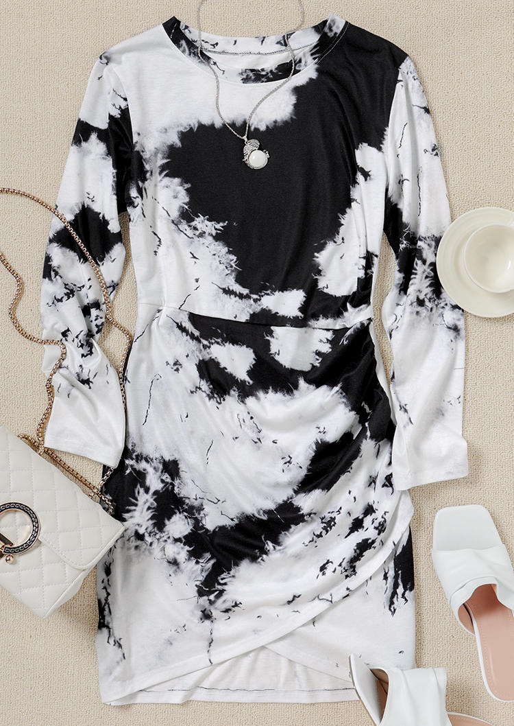 Tie Dye Ruffled Long Sleeve Bodycon Dress