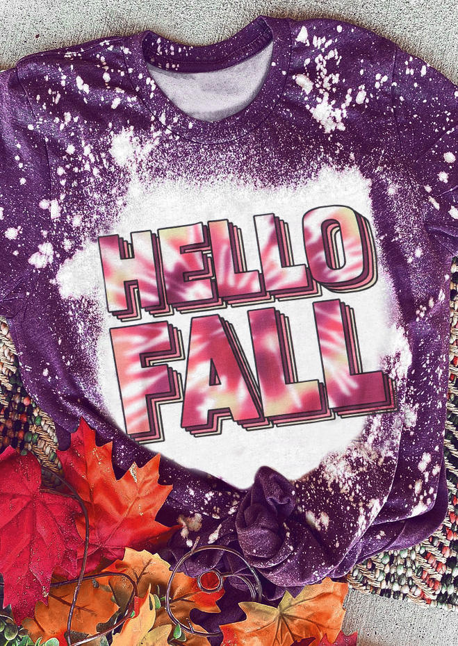 Hello Fall Bleached T-Shirt Tee - Purple