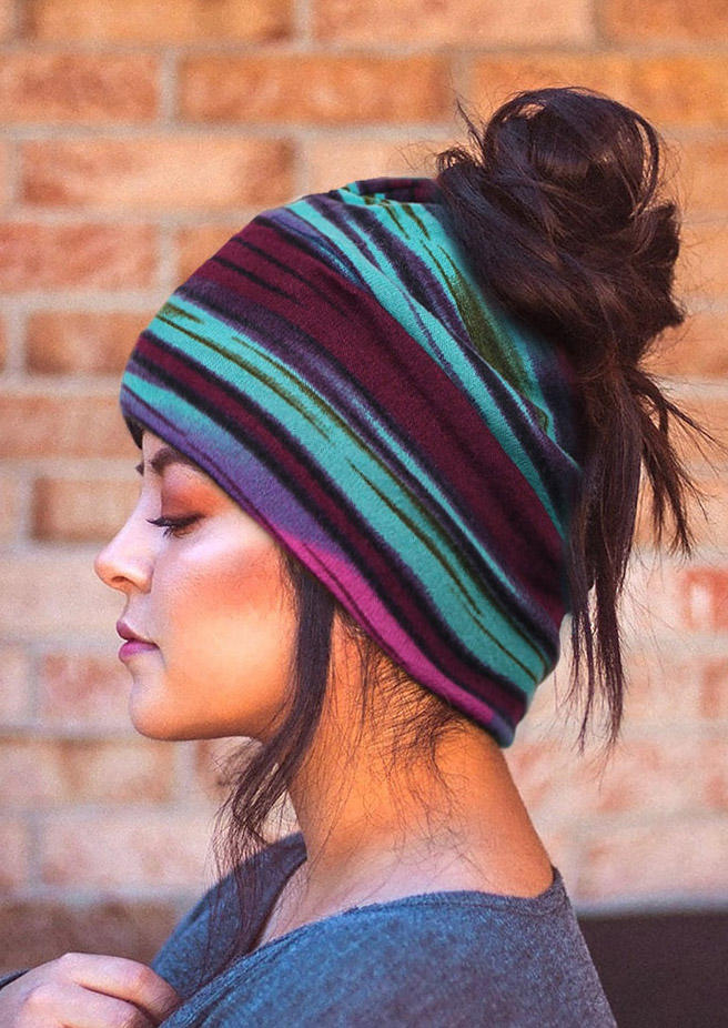 

Colorful Striped Hollow Out Hat, Purple, 515414