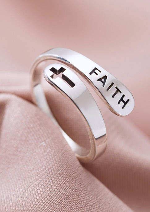 

Cross Faith Adjustable Ring, Silver, 515553