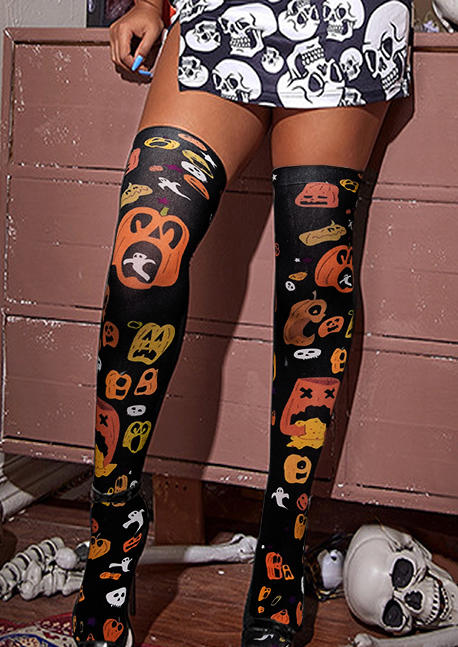 

Halloween Ghost Pumpkin Over Knee Socks, Black, 515594