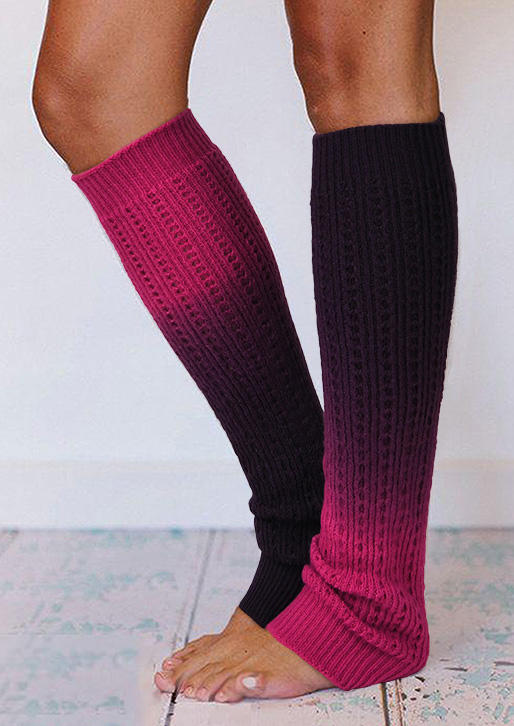 

Gradient Knitted Leg Warmers Socks, Purple;khaki, 515610