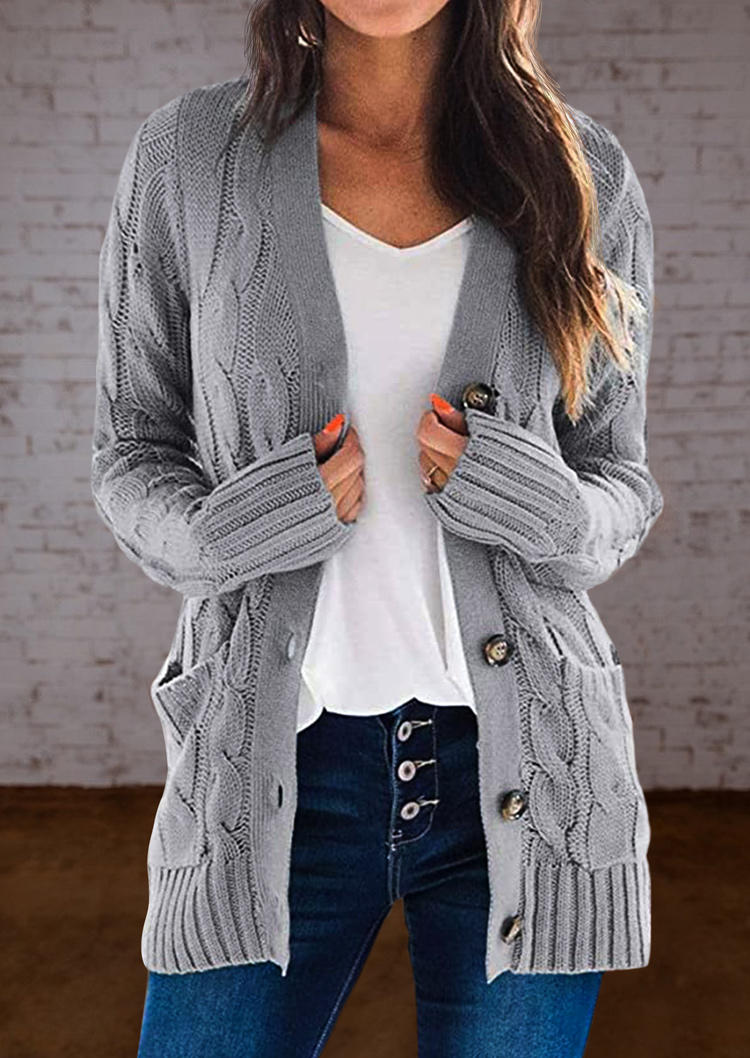 

Button Pocket Sweater Long Sleeve Cardigan - Light Grey, 515745