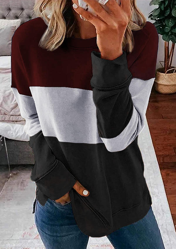 Color Block Long Sleeve O-Neck Pullover Sweatshirt