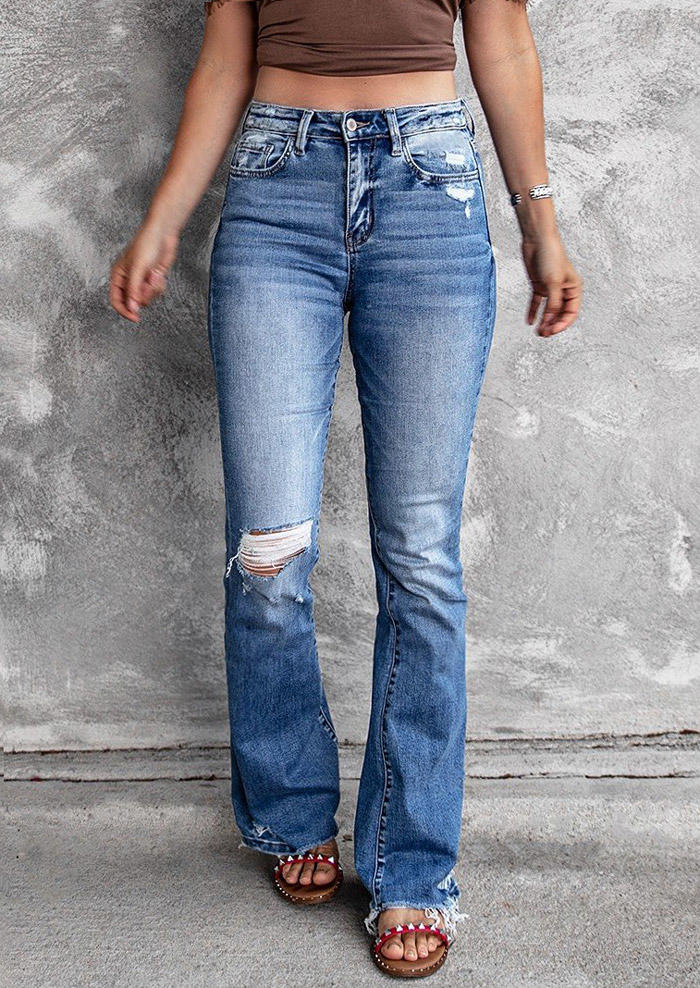 

Ripped Frayed Button High Waist Denim Pants - Blue, 515903