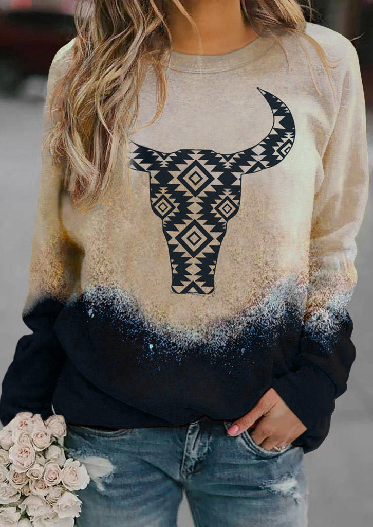 

Aztec Geometric Steer Skull Sweatshirt - Khaki, 515971