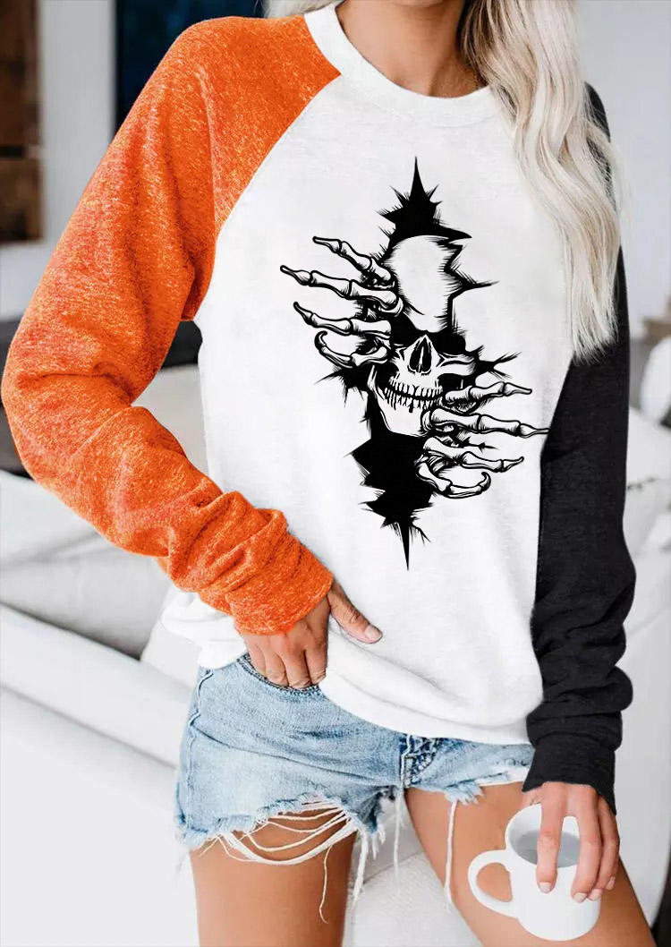 

Halloween Skeleton Raglan Sleeve Pullover Sweatshirt, Multicolor, 515974