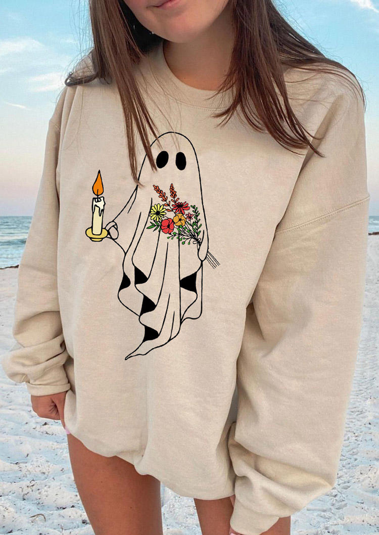 

Funny Ghost Floral Pullover Sweatshirt - Apricot, 516021