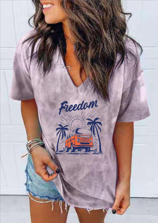 

Freedom Palm Tree Tie Dye T-Shirt Tee - Purple, 516141