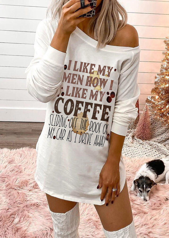 

Coffee Long Sleeve O-Neck Mini Dress - White, 516147