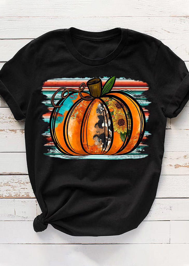 

Sunflower Pumpkin Serape Striped T-Shirt Tee - Black, 515499
