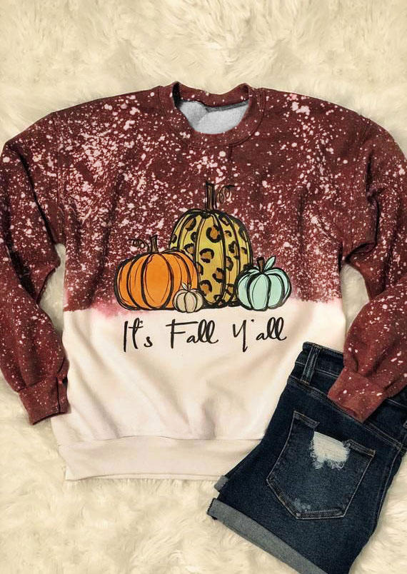 

It' Fall Y'all Pumpkin Leopard Bleached Sweatshirt, Multicolor, 515706