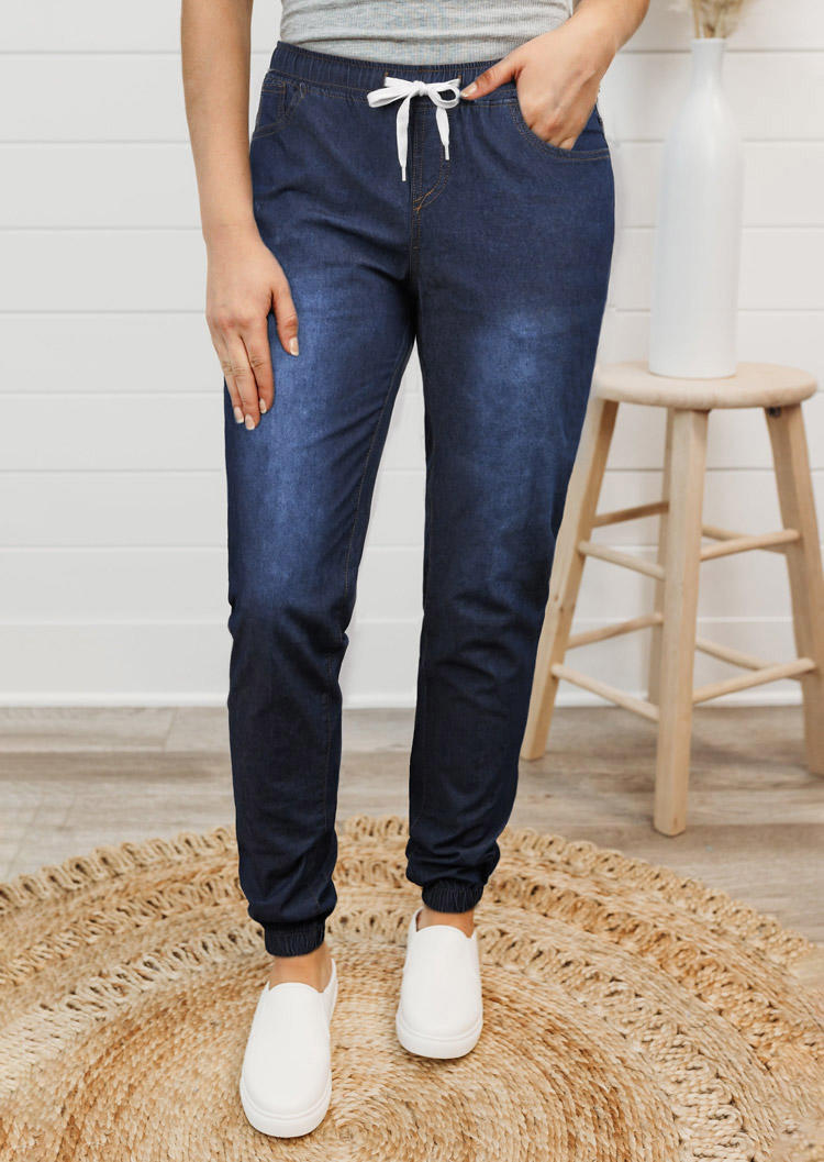 

Pocket Tie Lantern Jeans Pants - Blue, 515739