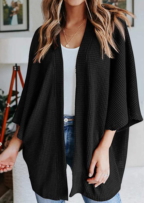 

Batwing Sleeve Open Front Cardigan - Black, 515743