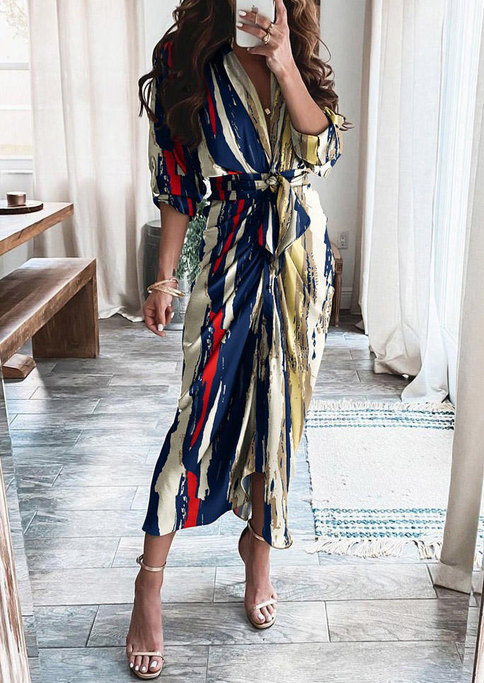 

Striped Irregular V-Neck Maxi Dress, Multicolor, 515786