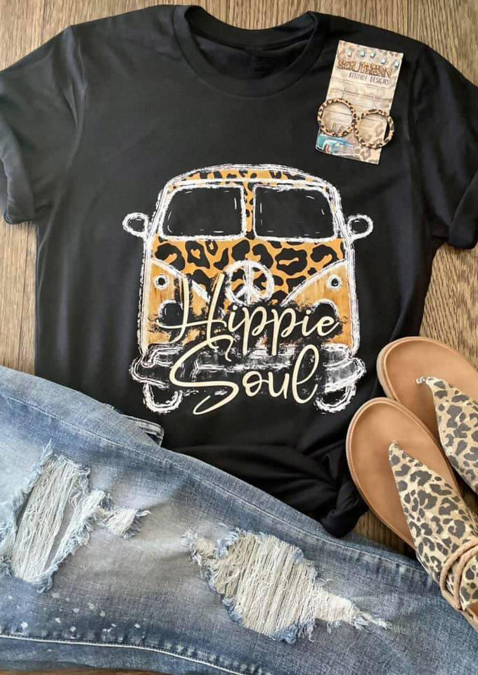 

Hippie Soul Leopard Camping T-Shirt Tee - Black, 515914