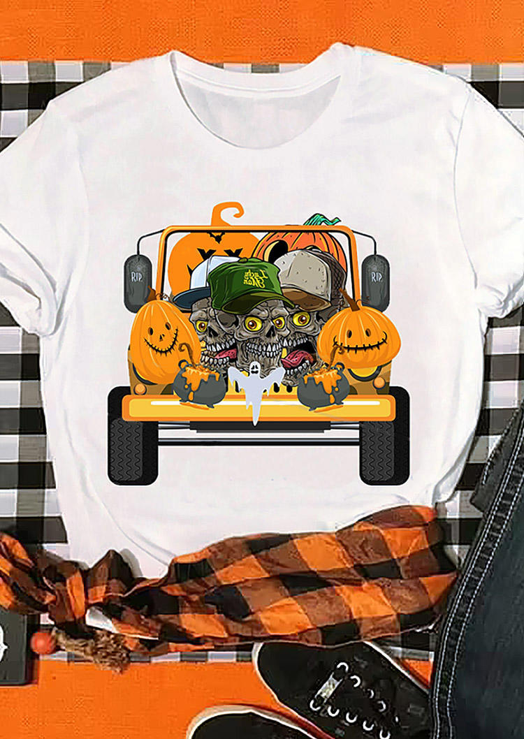 

Halloween Pumpkin Face Skull T-Shirt Tee - White, 515975