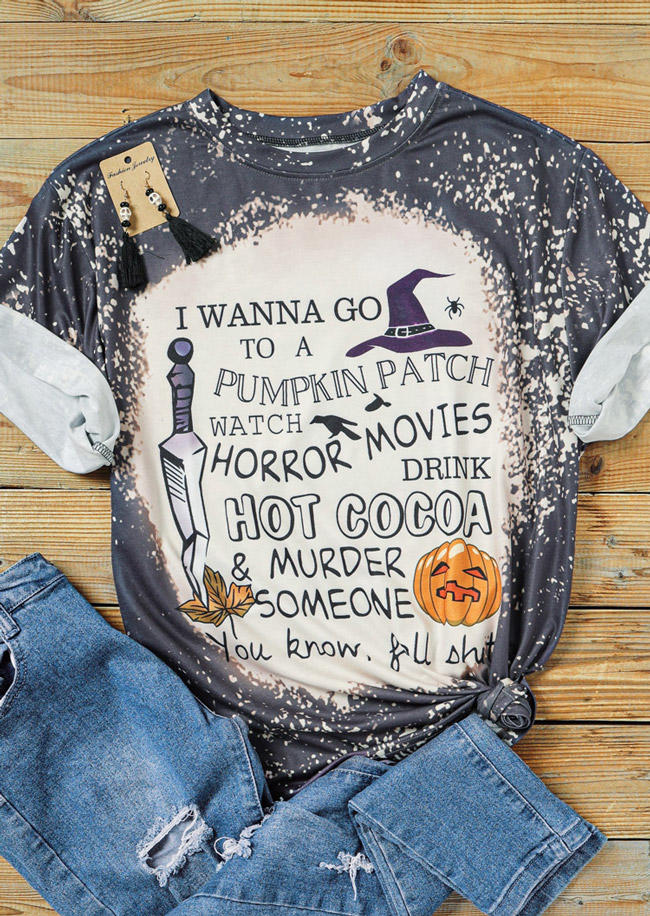 

Pumpkin Bleached T-Shirt Tee - Gray, 515992