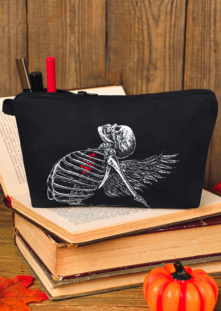 

Halloween Pumpkin Face Skeleton Floral Storage Bag, Black, 516004