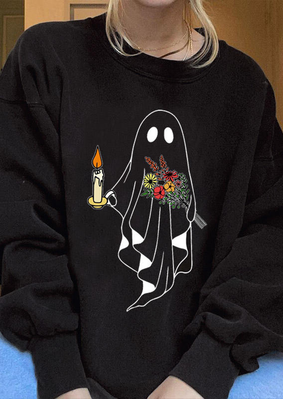 Funny Ghost Floral Pullover Sweatshirt - Apricot