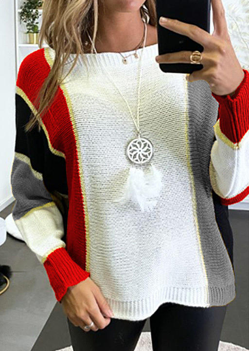 

Color Block Knitted Pullover Long Sleeve Sweater, Multicolor, 516162