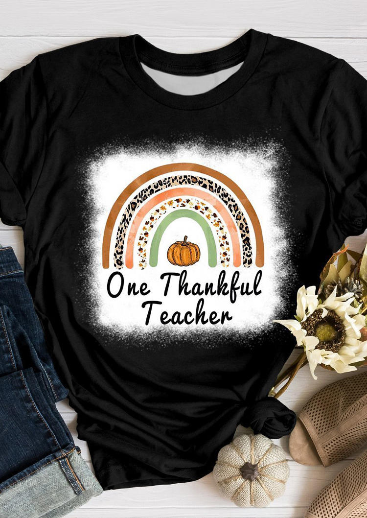 

One Thankful Teacher Pumpkin Rainbow T-Shirt Tee - Black, 516171
