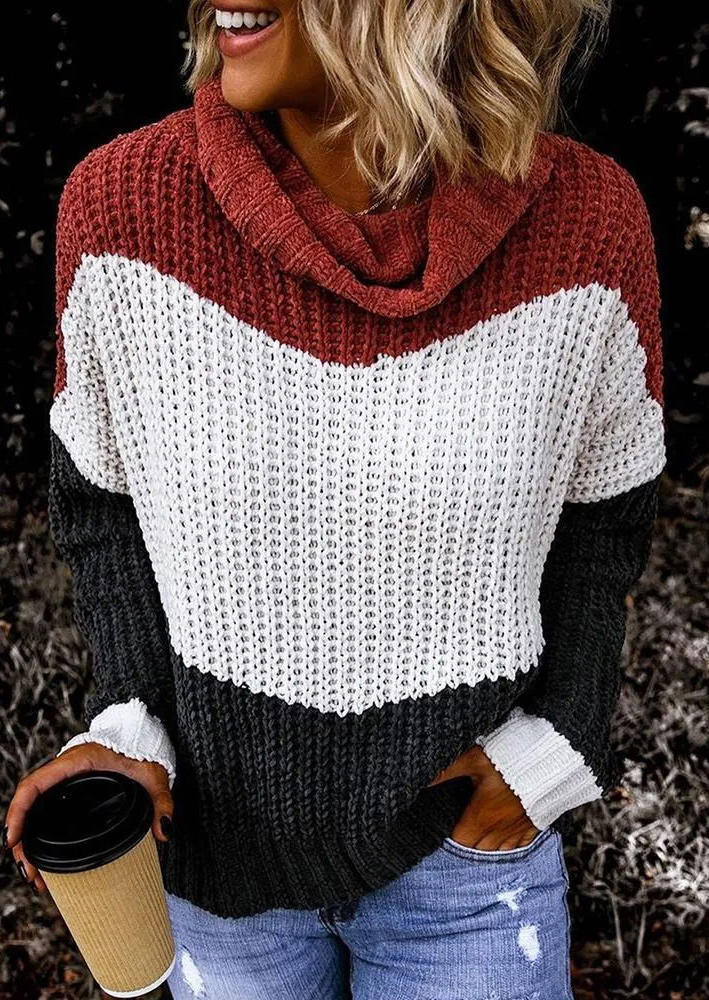 

Knitted Color Block Cowl Neck Sweater, Multicolor, 516192