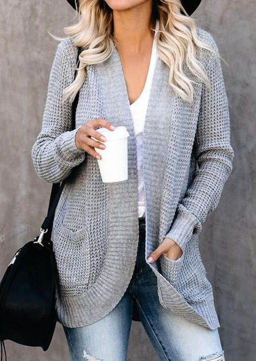 

Pocket Long Sleeve Sweater Cardigan - Gray, 516211