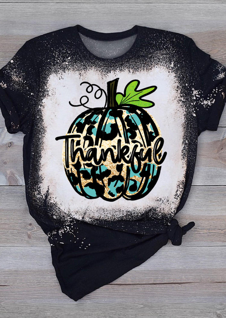 Kaufen Thankful Pumpkin Bleached T-Shirt Tee - Black. Bild