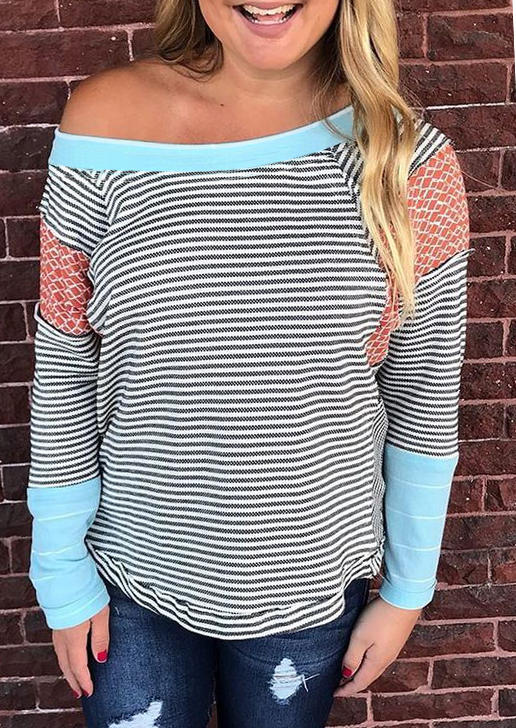 

Striped O-Neck Long Sleeve Blouse, Multicolor, 516217