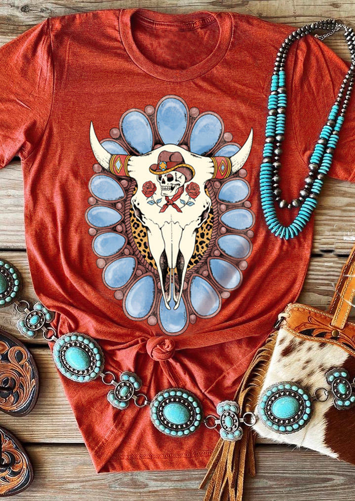 

Skull Skeleton Turquoise T-Shirt Tee - Brick Red, 516281