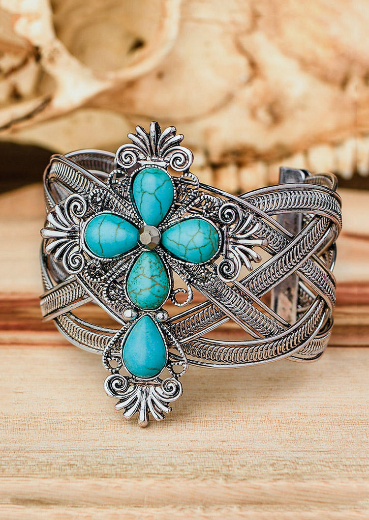 

Turquoise Criss-Cross Hollow Out Bracelet, Silver, 514634
