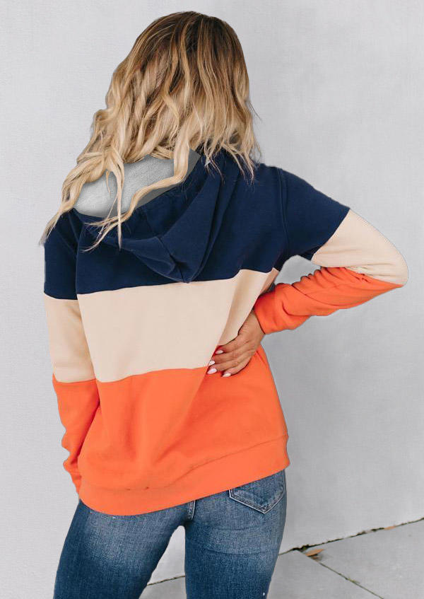 Color Block Pocket Drawstring Hooded Coat