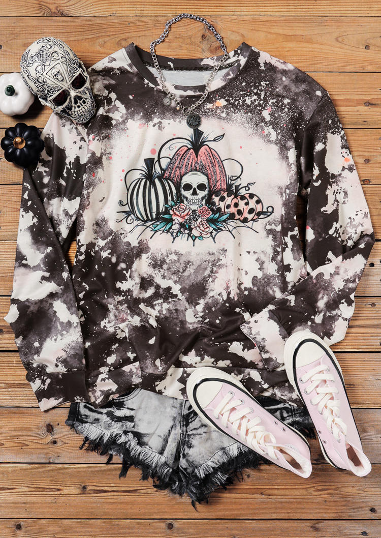 

Halloween Skull Pumpkin Bleached Sweatshirt - Dark Grey, Gray, 515623