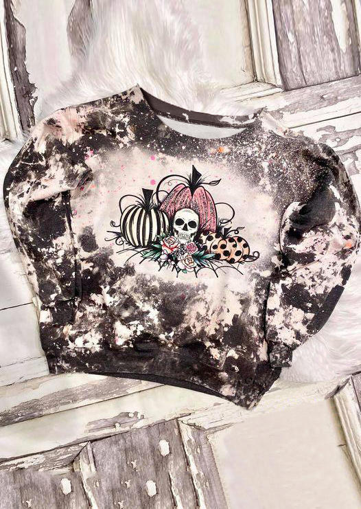 Skull Pumpkin Bleached Sweatshirt - Dark Grey