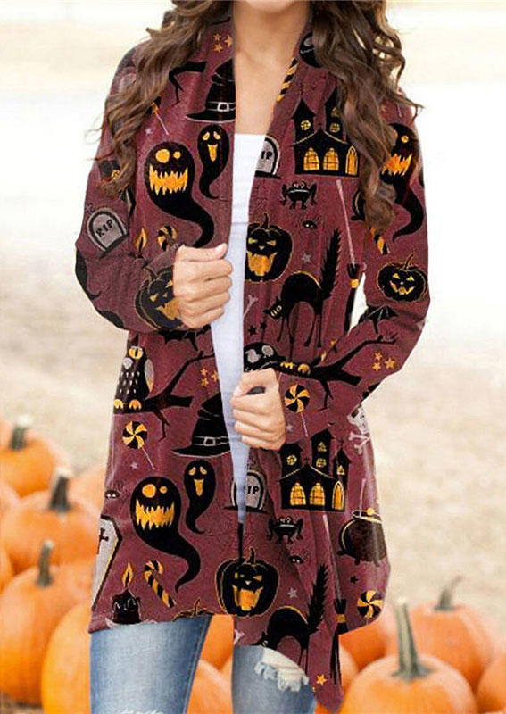 

Halloween Pumpkin Face Ghost Cardigan - Brick Red, 515834
