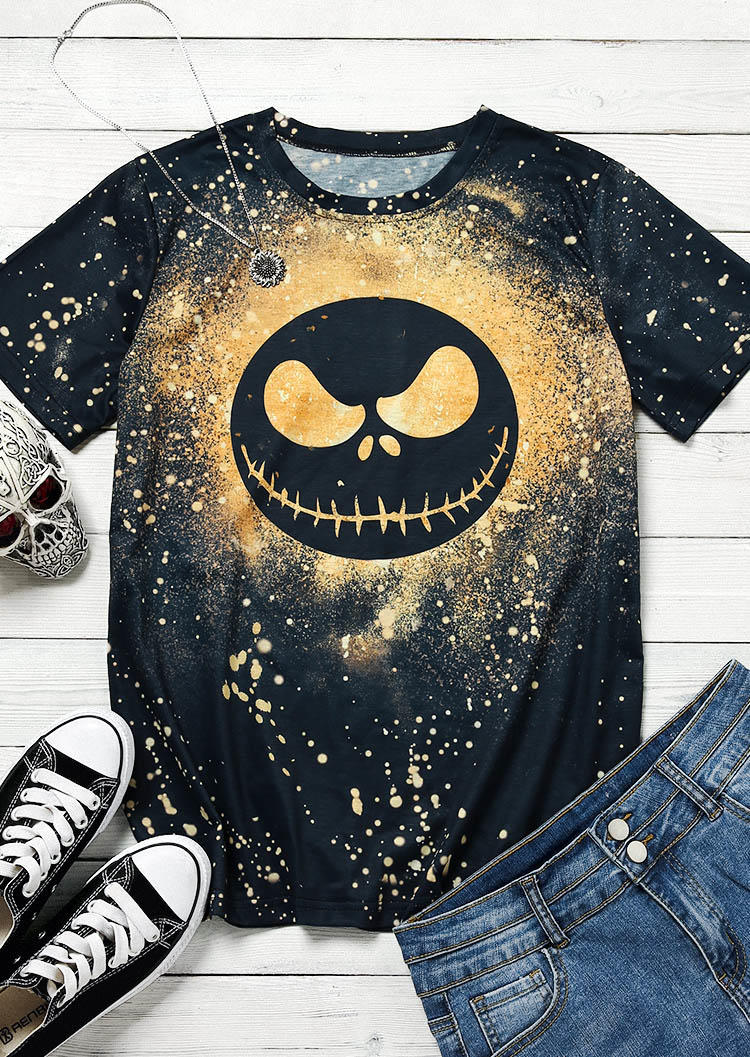 Spooky Jack Vibes Bleach T-Shirt Tee - Dark Grey