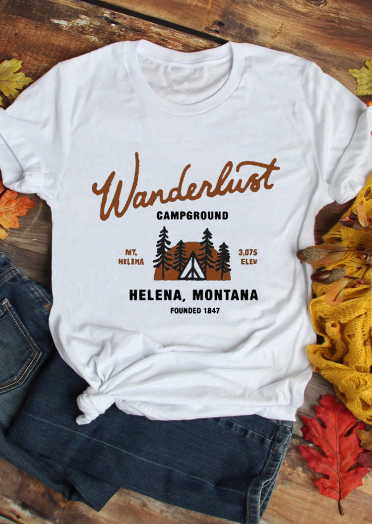 

Wanderlust Campground Tree T-Shirt Tee - White, 516031