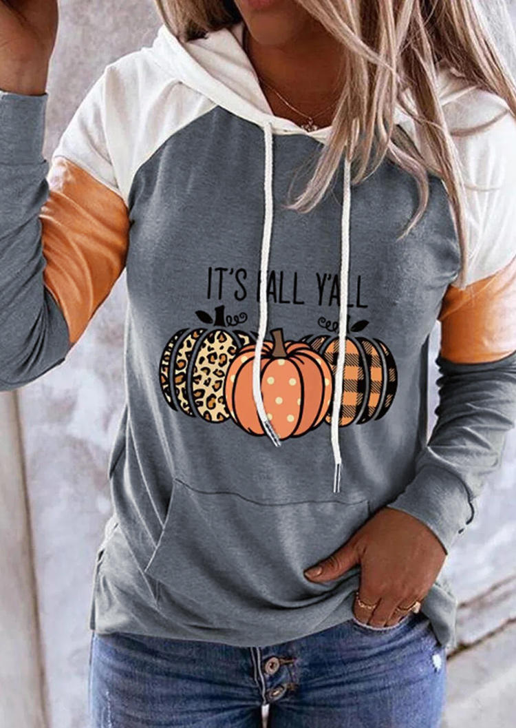 

Autumn Essentials It's Fall Y'all Vibes Pumpkin Hoodie with Kangaroo Pocket - Gray, 516140