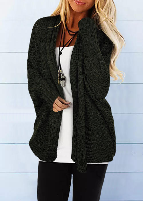 

Knitted Batwing Sleeve Sweater Cardigan - Dark Green, 516175