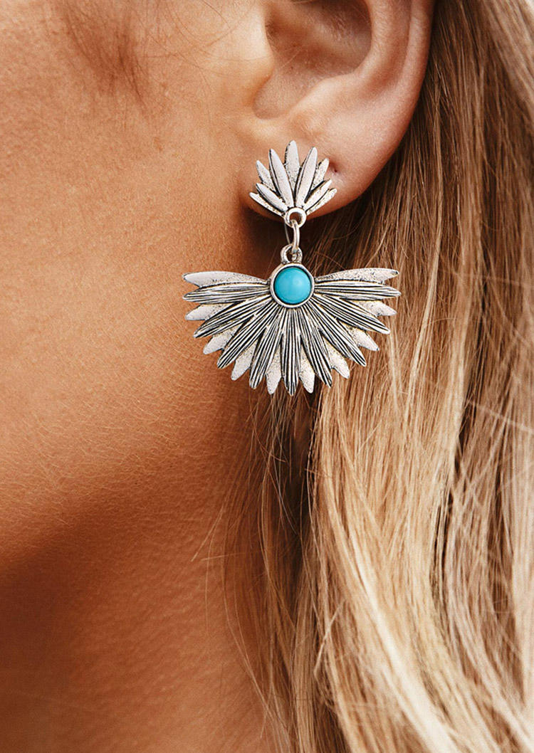 

Turquoise Leaf Alloy Stud Earrings, Silver, 516179